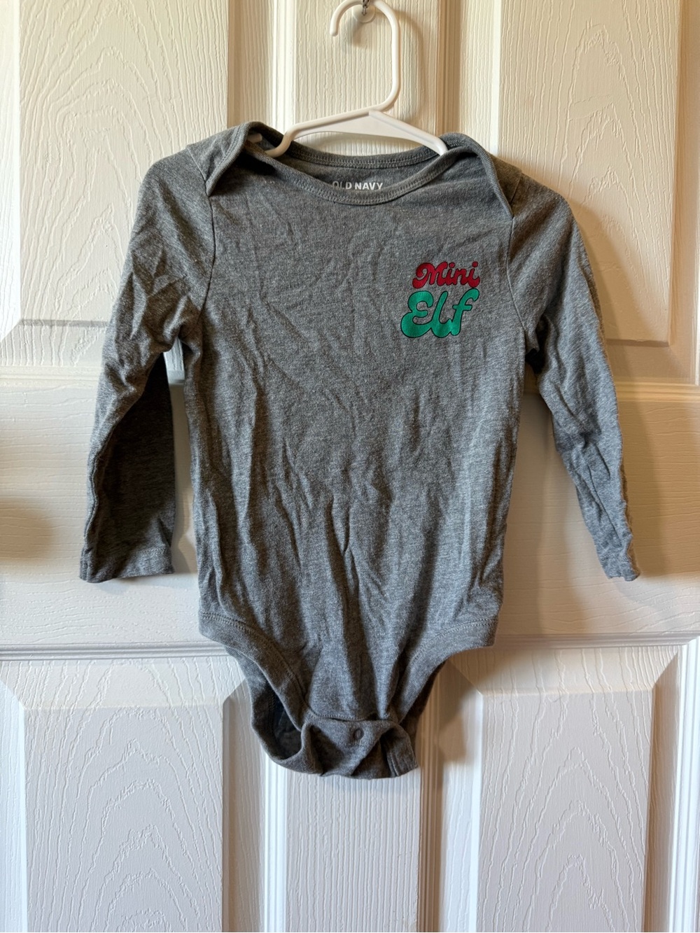 Old Navy 18-24M Gray "Mini Elf" Long-Sleeve Baby Onesie - 2/$10 Christmas Onesie